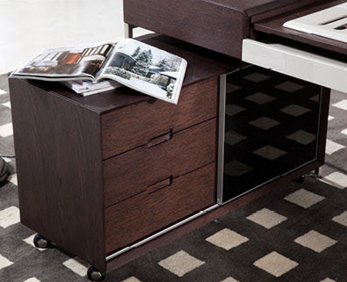 Modern L Shaped Desk with Side Cabinet - Click Image to Close