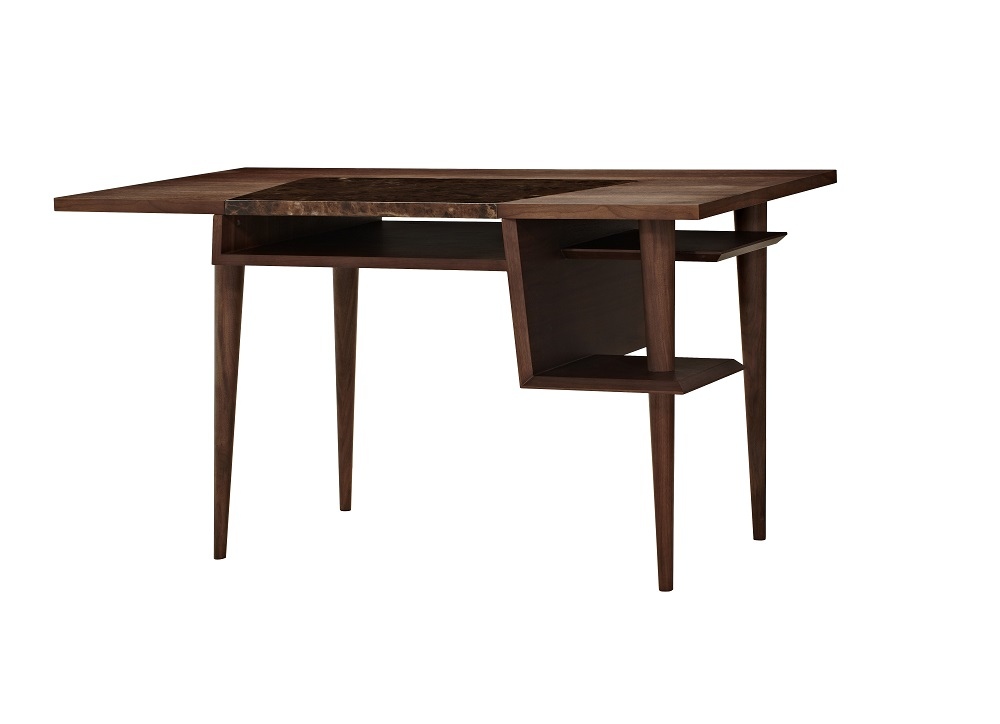 Gorgeous Brown Marble and Walnut Veneer Office Desk - Click Image to Close