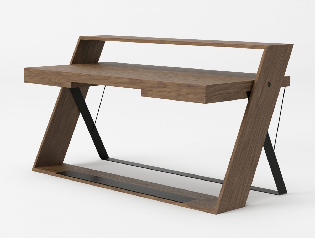 Modern Walnut Desk with Black Metal Base - Click Image to Close