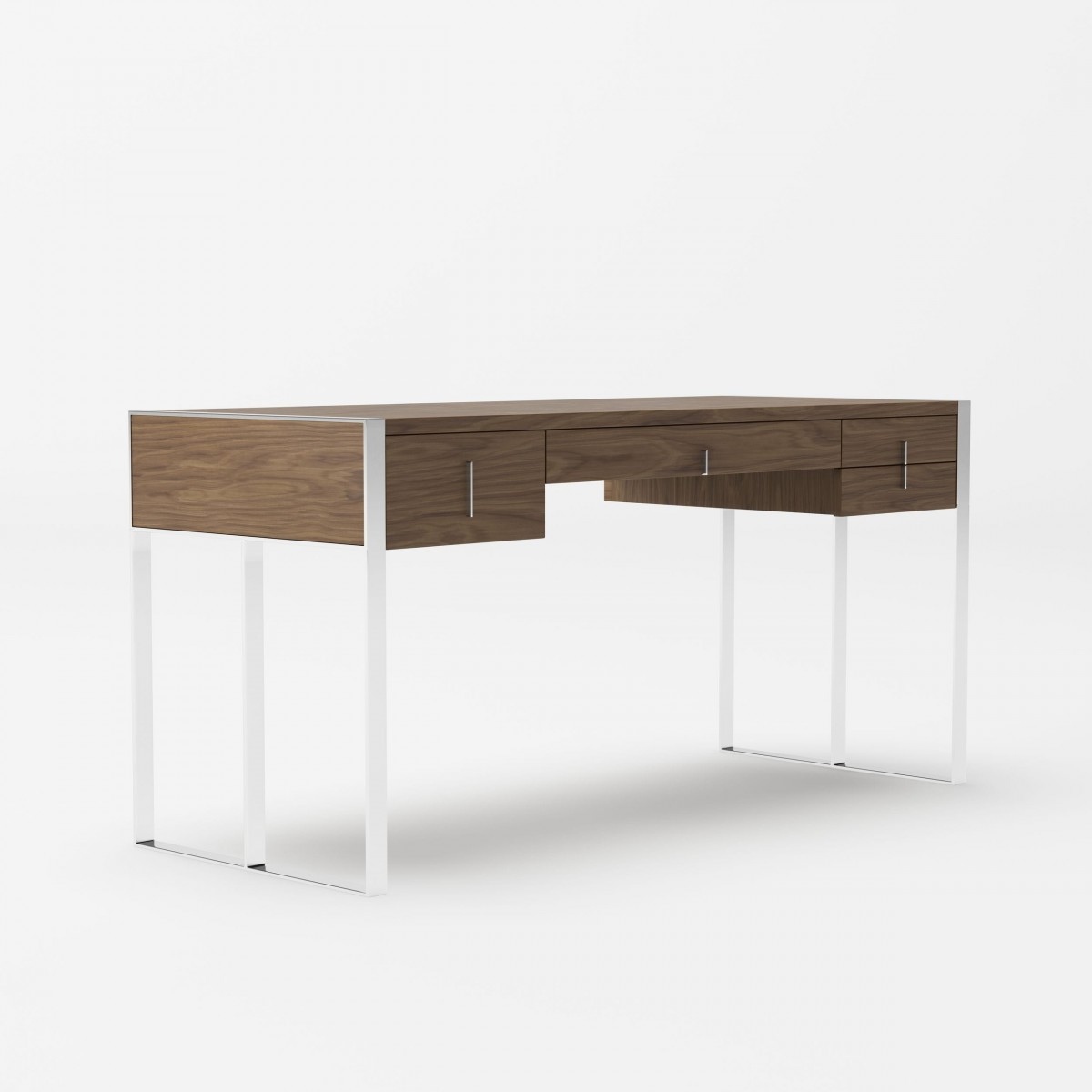 Modern Walnut Office Desk with Stainless Steel Legs - Click Image to Close