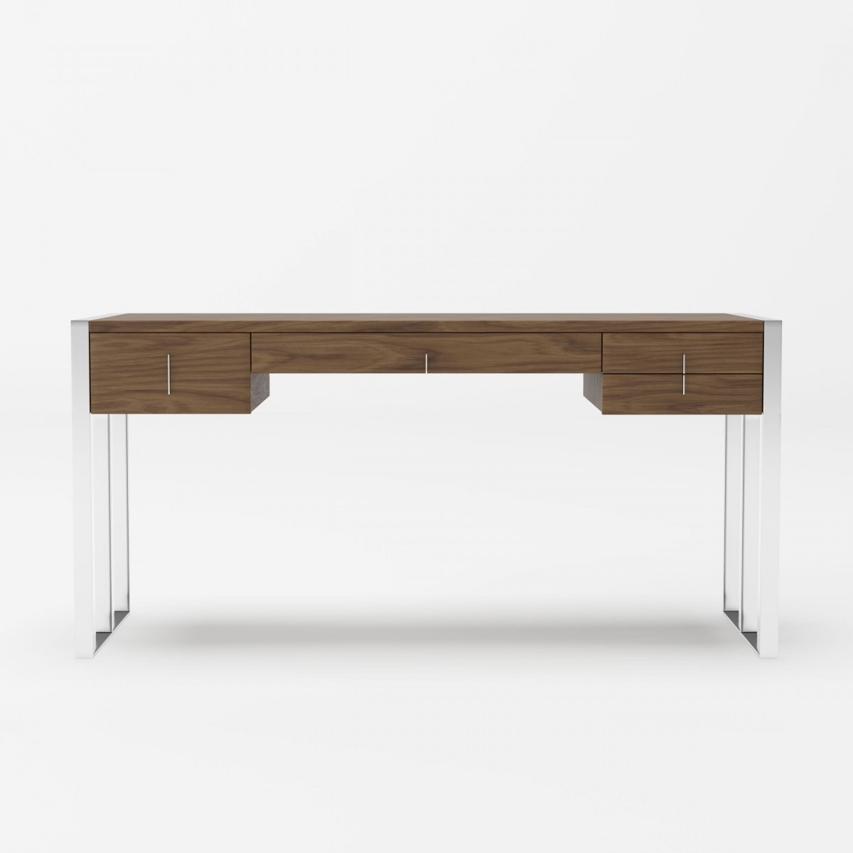 Modern Walnut Office Desk with Stainless Steel Legs - Click Image to Close