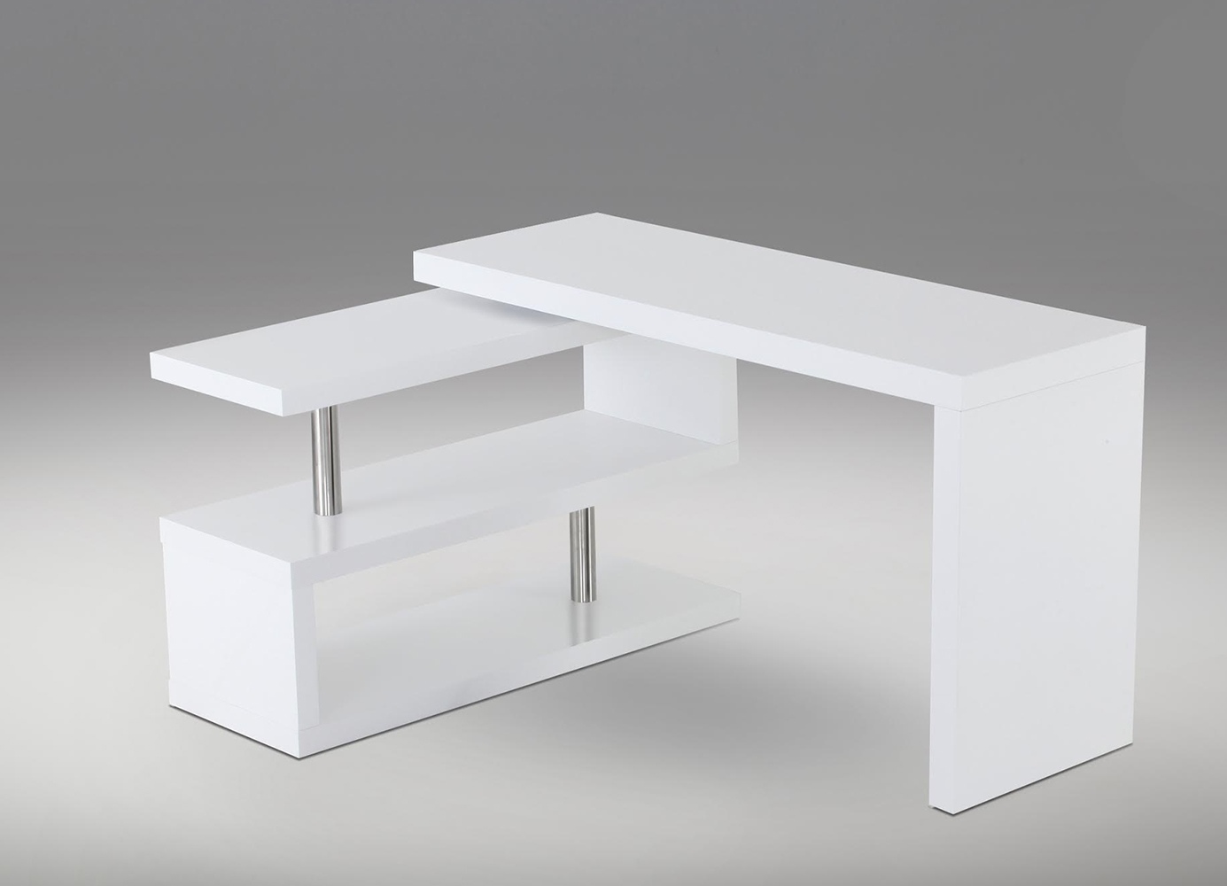White Matte Finished Office Desk with S Shaped Bookcase