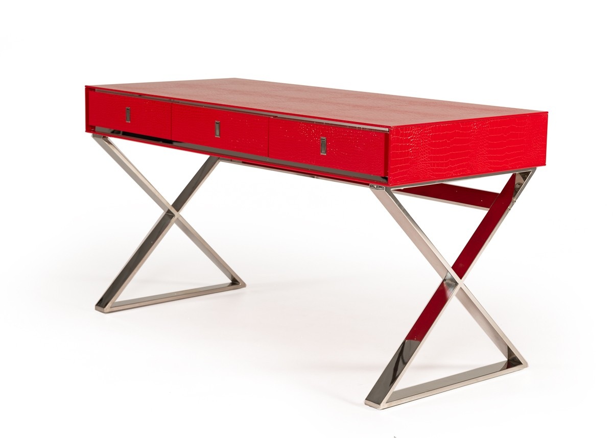 Transitional Red Crocodile Office Desk