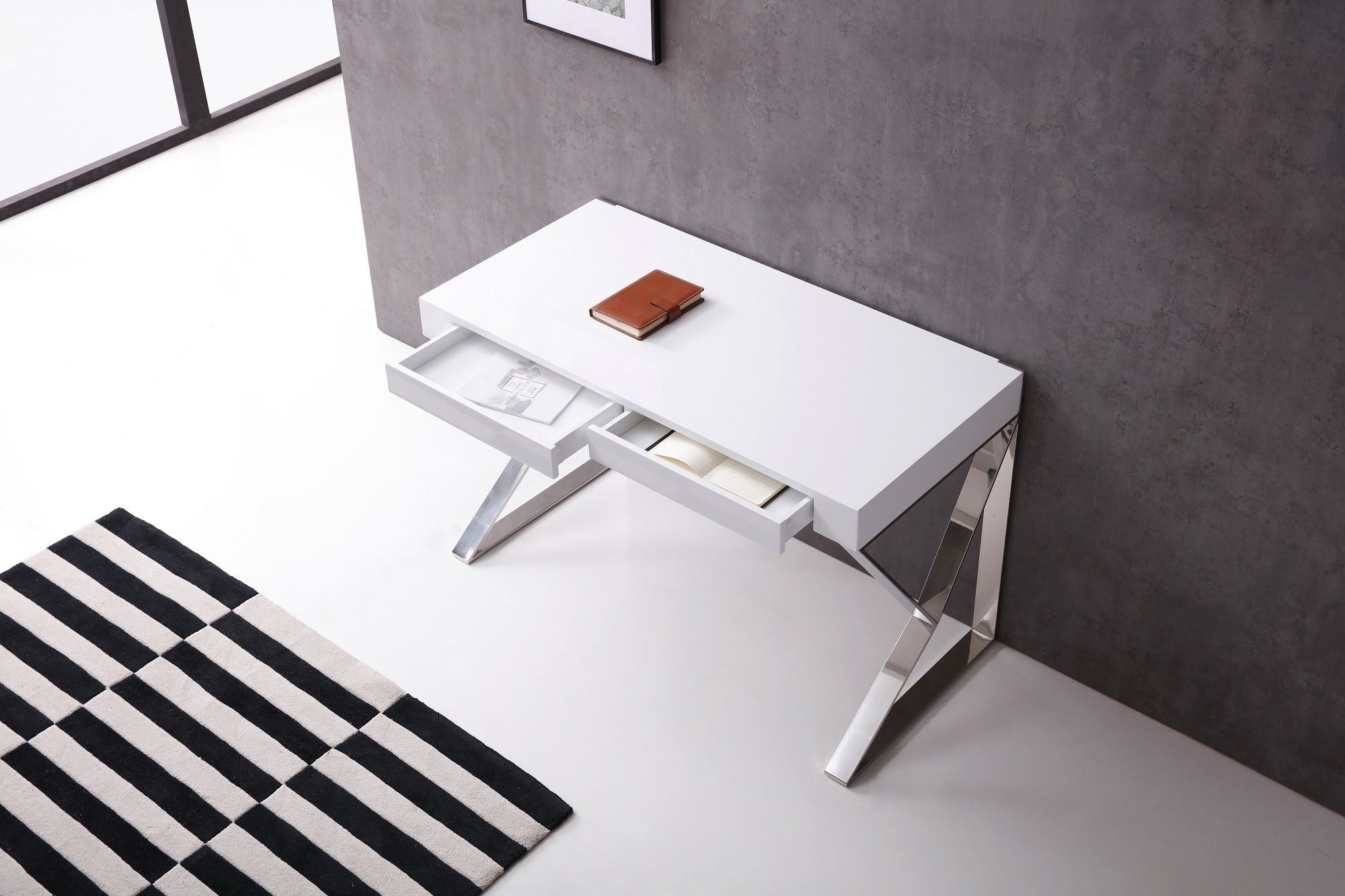 White High Gloss Office Desk with X Legs - Click Image to Close