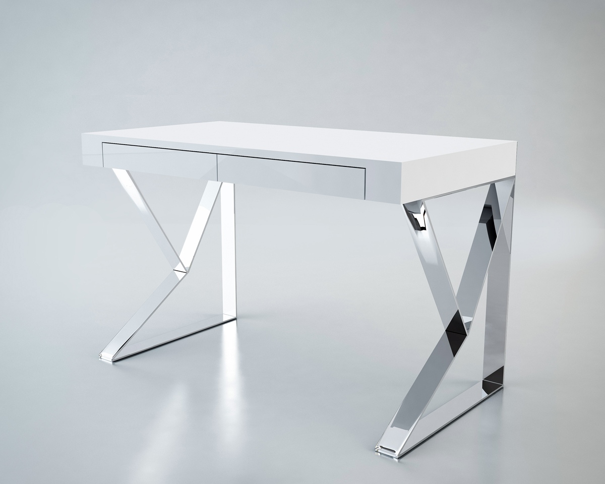 White High Gloss Office Desk with X Legs - Click Image to Close