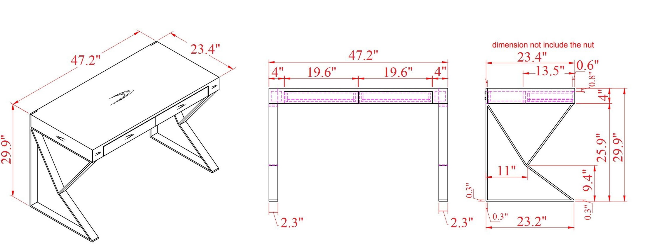 White High Gloss Office Desk with X Legs - Click Image to Close