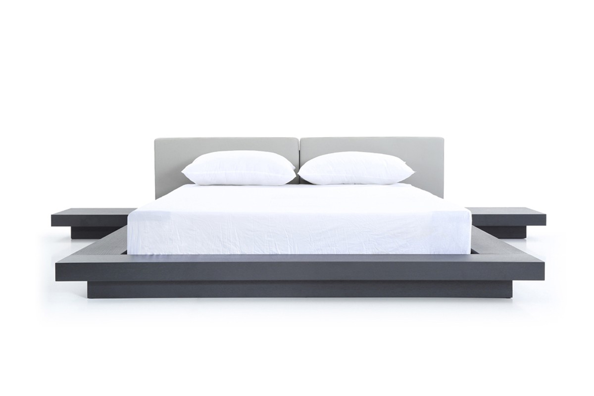 Sophisticated Leather Modern Platform Bed - Click Image to Close