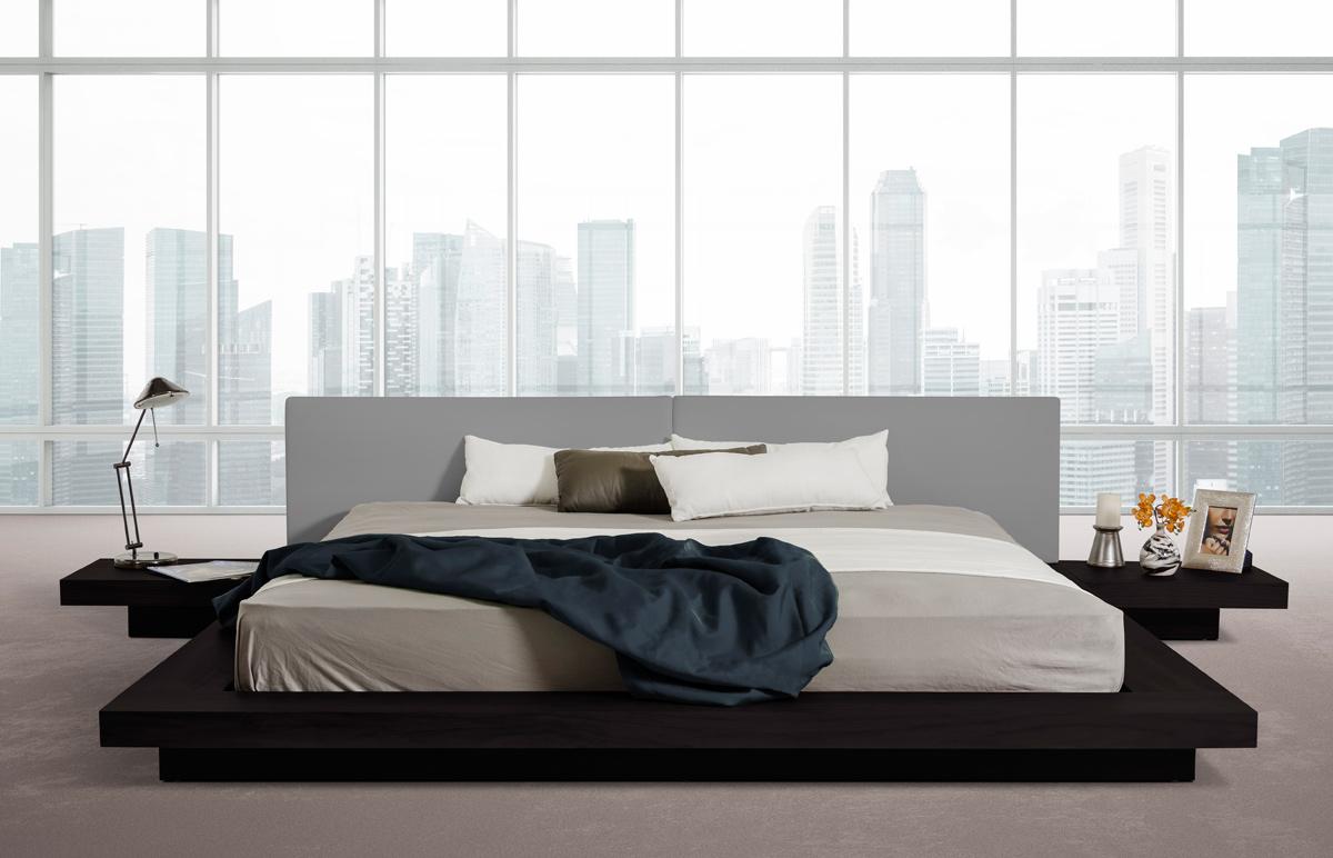 Sophisticated Leather Modern Platform Bed - Click Image to Close