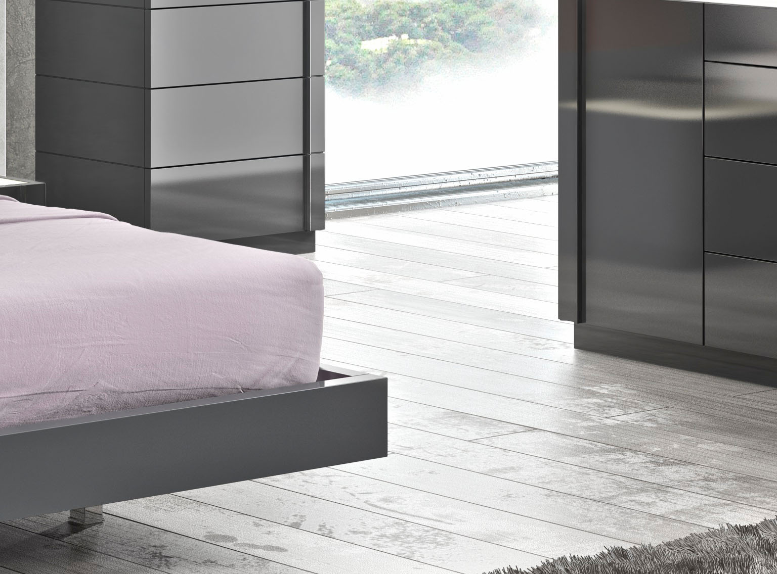 Lacquered Stylish Wood Elite Platform Bed with Long Panels - Click Image to Close