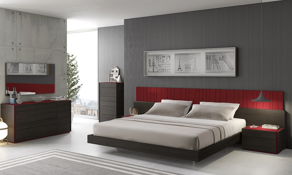 Lacquered Exotic Wood Platform and Headboard Bed - Click Image to Close
