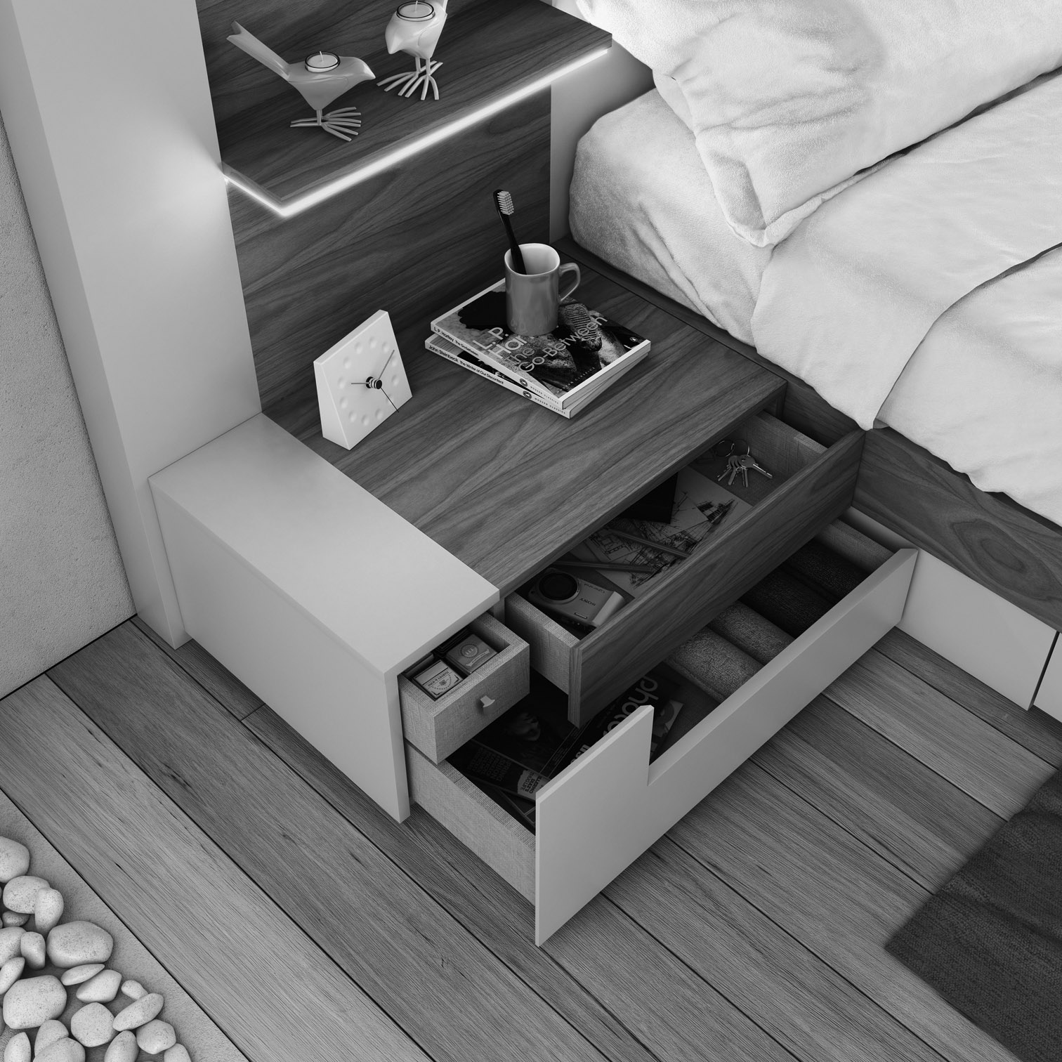 Elegant Wood Luxury Platform Bed with Drawers - Click Image to Close