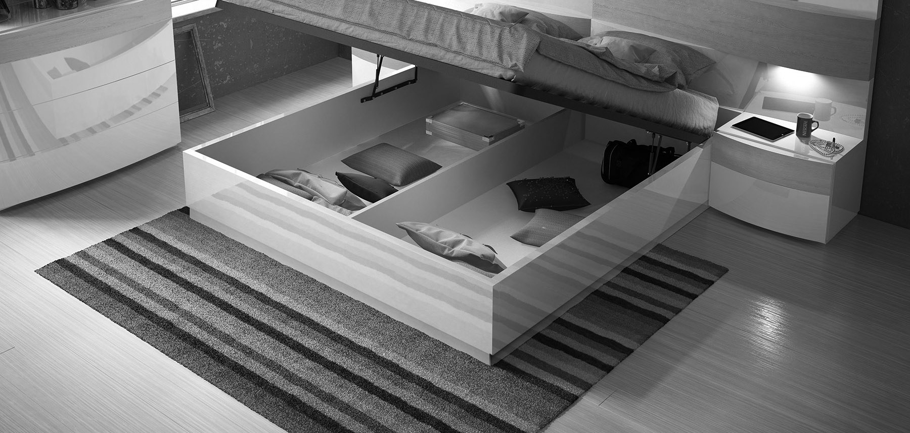 Lacquered Stylish Quality Modern Platform Bed - Click Image to Close