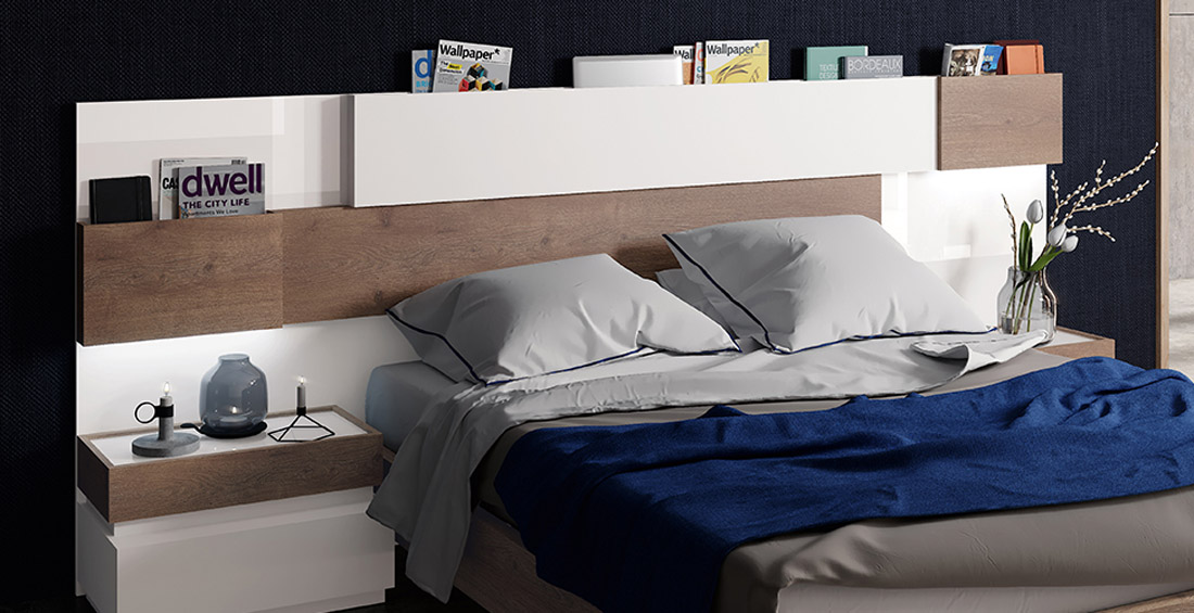 Exclusive Wood Platform and Headboard Bed with Extra Storage - Click Image to Close