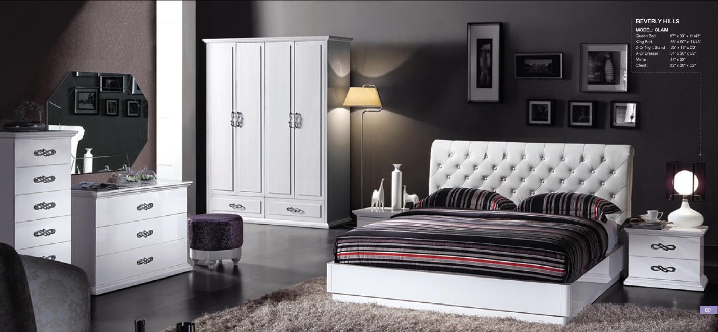 Lacquered Elegant Leather Platform and Headboard Bed