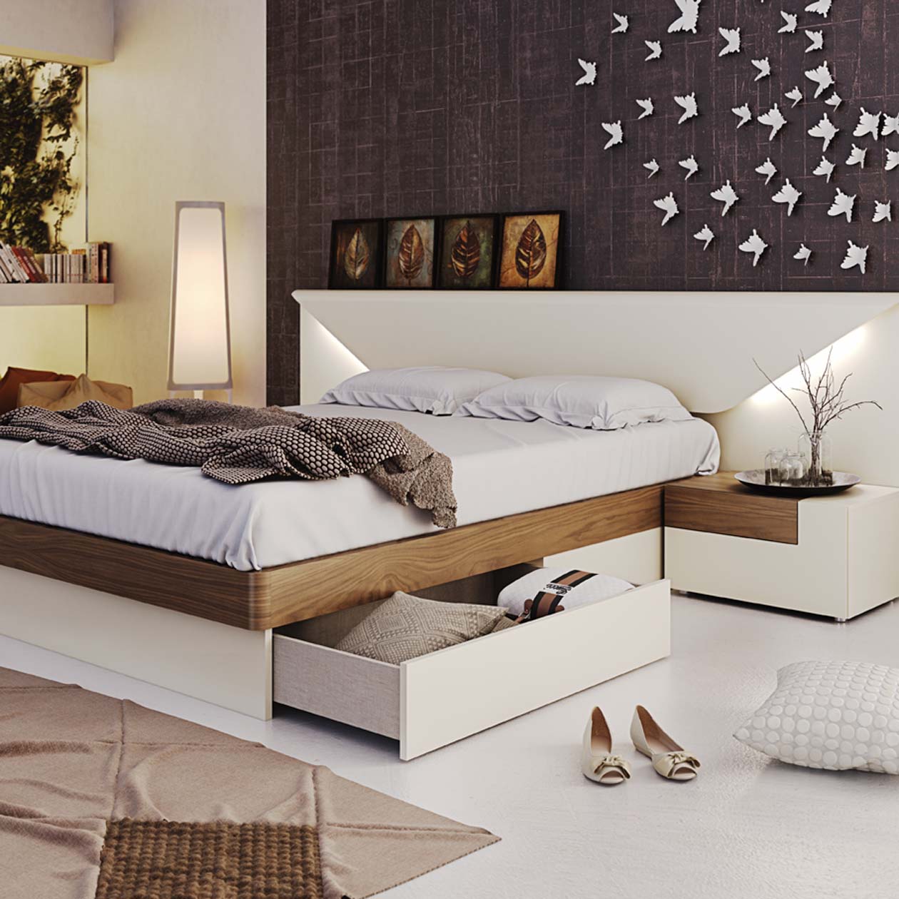 Lacquered Made in Spain Wood Luxury Platform Bed - Click Image to Close