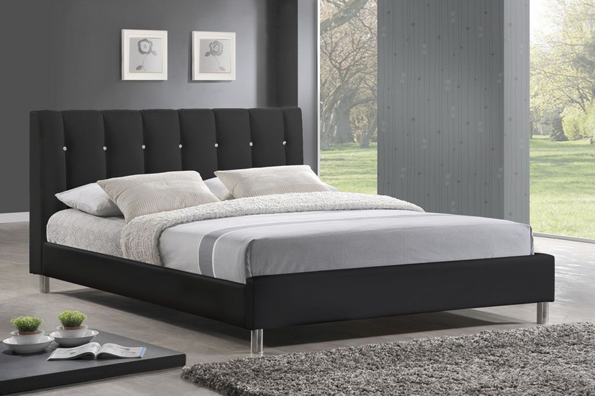 Refined Leather Elite Platform Bed, White Leather Headboard With Crystals