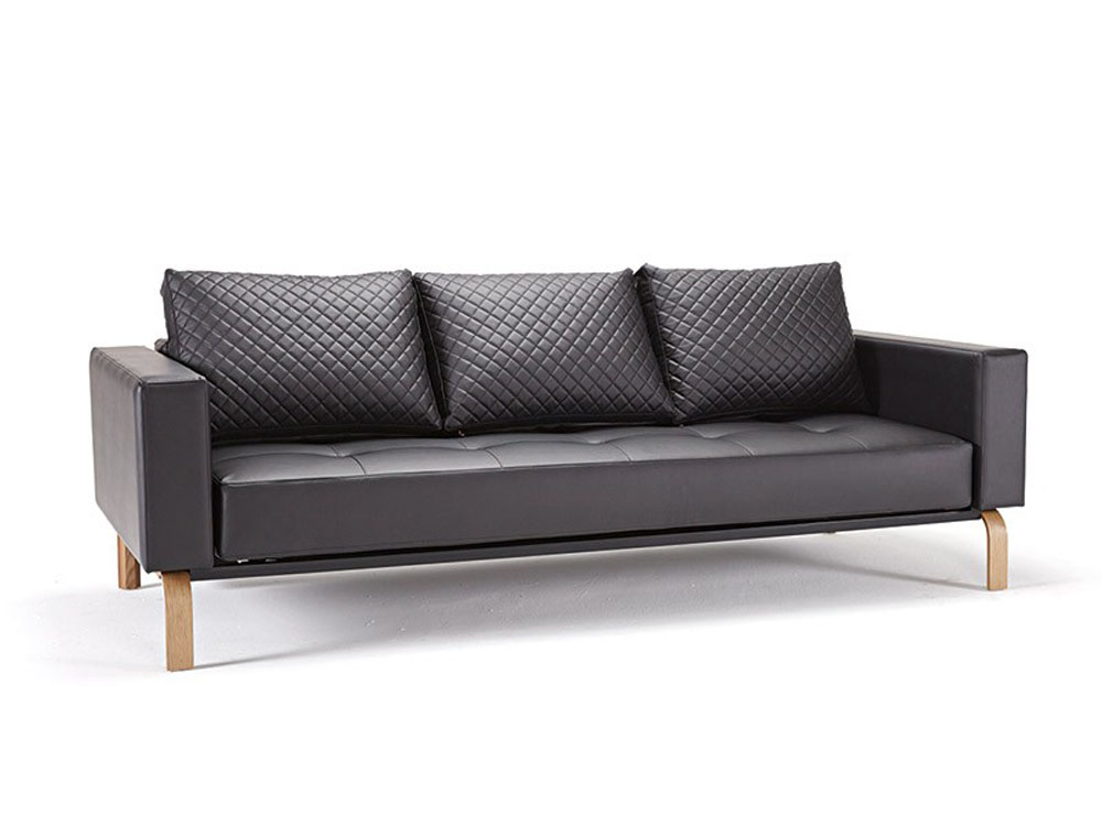 Black Leather Oak Wood Legs Sofa Bed Inncassa 