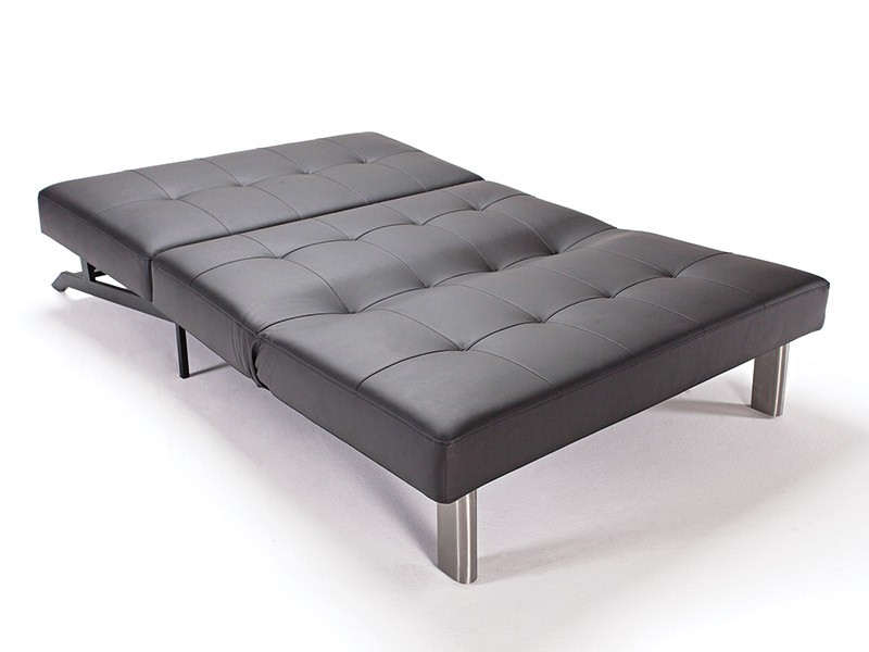 Tufted Sleek Contemporary Black Leather Sofa Bed - Click Image to Close