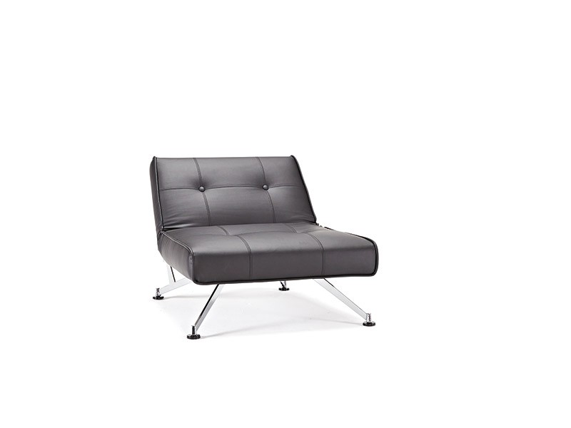 Contemporary Tufted Black Leather Sofa Bed on Chrome Legs