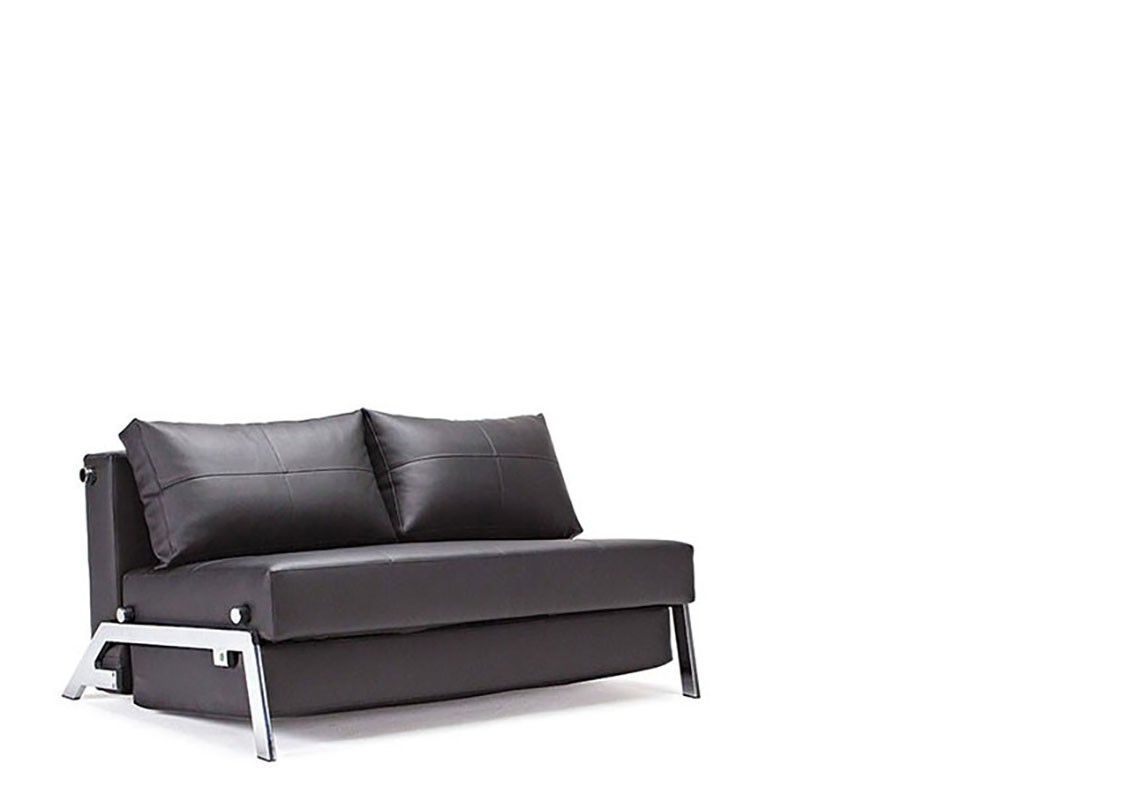 Black or Dark Sahara Color Leather and Chrome Sofa Bed - Click Image to Close