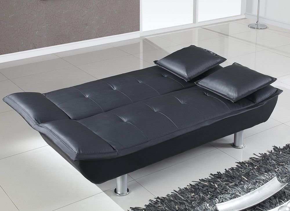 Black Bi-Cast Contemporary Convertible Sofa Bed with Metal Legs - Click Image to Close