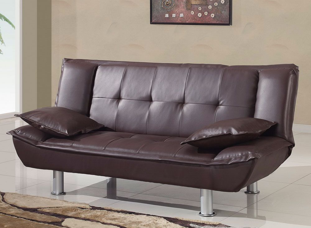Black Bi-Cast Contemporary Convertible Sofa Bed with Metal Legs - Click Image to Close