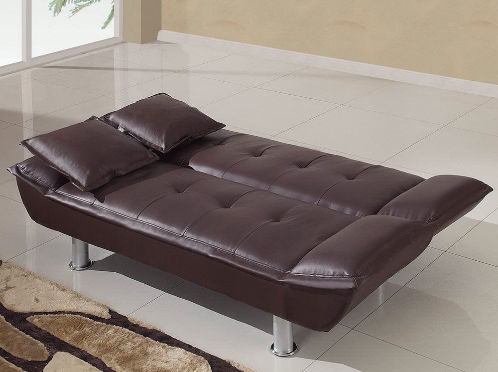 Black Bi-Cast Contemporary Convertible Sofa Bed with Metal Legs - Click Image to Close