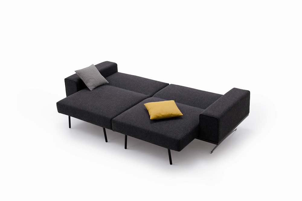 Contemporary Style Spacious Sofa Bed in Charcoal Grey Fabric - Click Image to Close