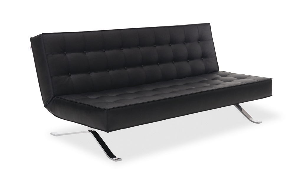Tufted Black Leather Contemporary Style Sofa Bed With Chrome Legs Convertible And Sleeper Sofabeds Stylish Accessories Tufted Black Leather Contemporary Style Sofa