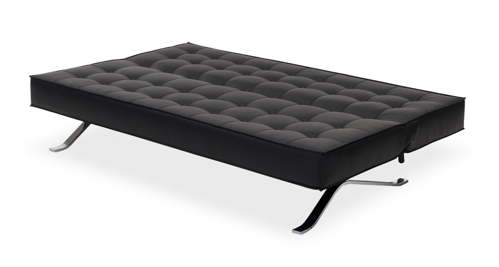Tufted Black Leather Contemporary Style Sofa Bed with Chrome Legs - Click Image to Close
