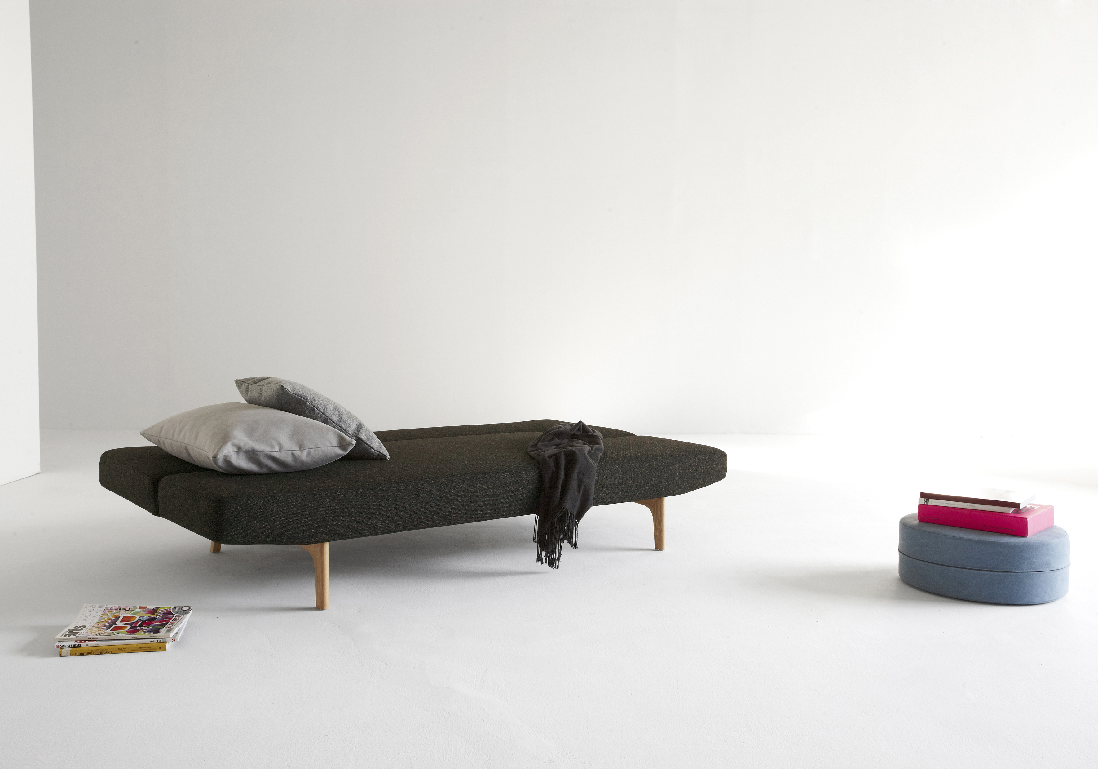 Contemporary Dark Brown or Grey Fabric Sofa Bed with Wood Legs - Click Image to Close