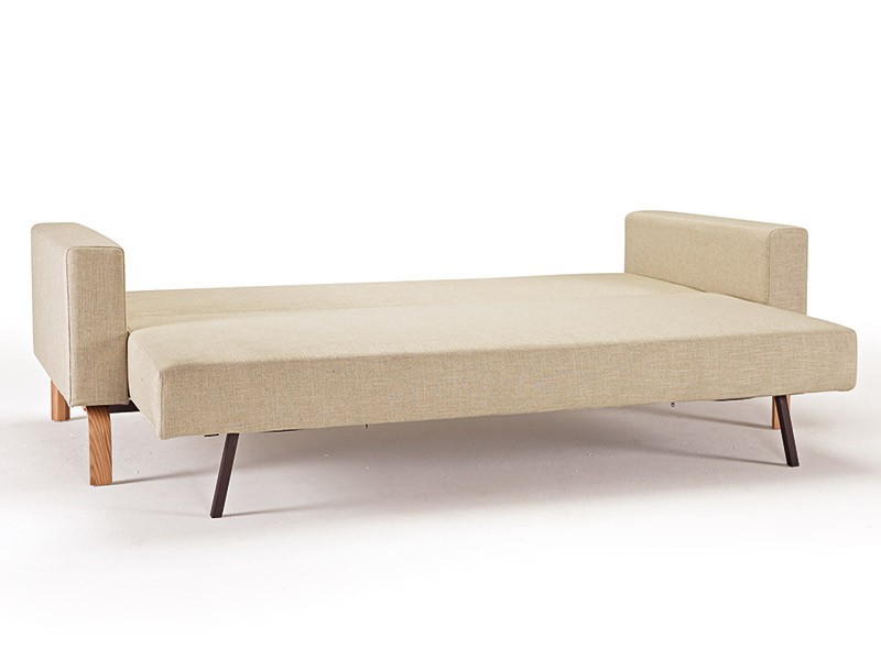 Natural Khaki Fabric Sofa Bed with Durable Oak Legs - Click Image to Close