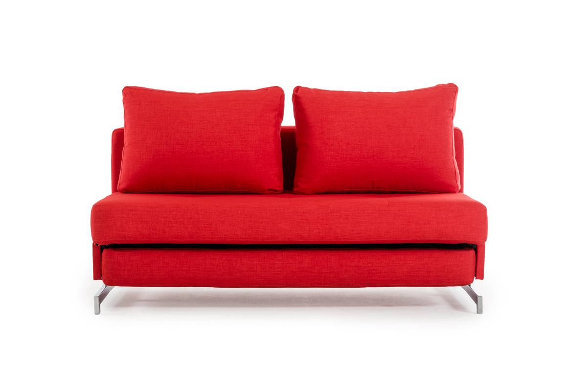 Contemporary Red Fabric Sofa Bed with Chrome Legs - Click Image to Close