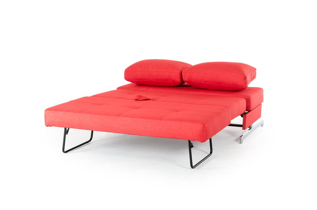 Contemporary Red Fabric Sofa Bed with Chrome Legs - Click Image to Close
