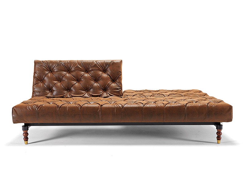 Retro Traditional Style Tufted Sofa Bed in Vintage Brown Leather