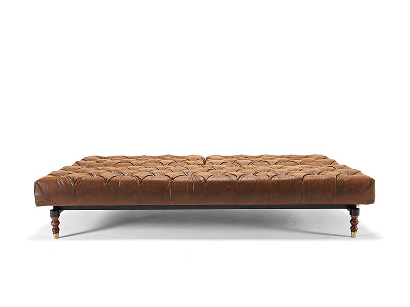 Retro Traditional Style Tufted Sofa Bed in Vintage Brown Leather - Click Image to Close