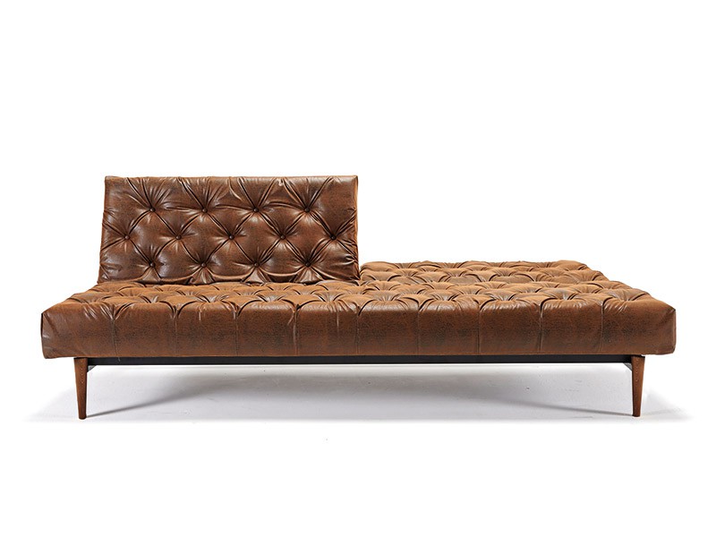 Traditional Style Tufted Sofa Bed in Vintage Black Brown Leather
