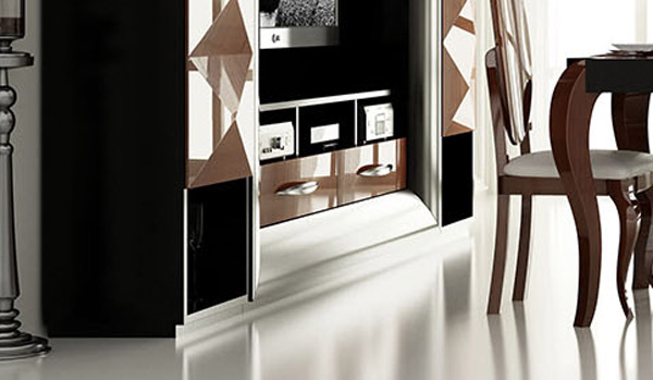 Contemporary Black and Rose Gold Wall Unit - Click Image to Close
