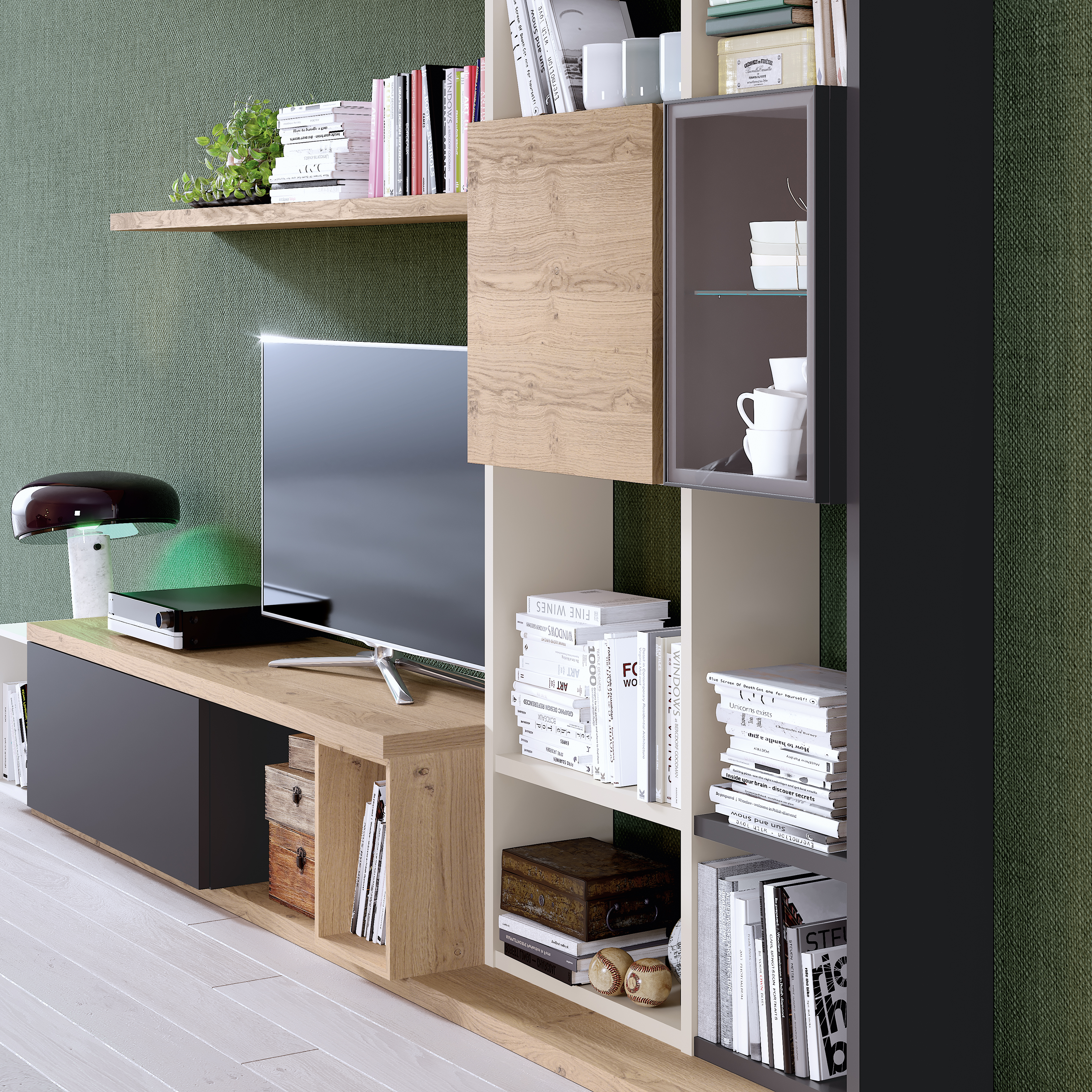Compact Natural Wood Wall Unit for Living Room - Click Image to Close