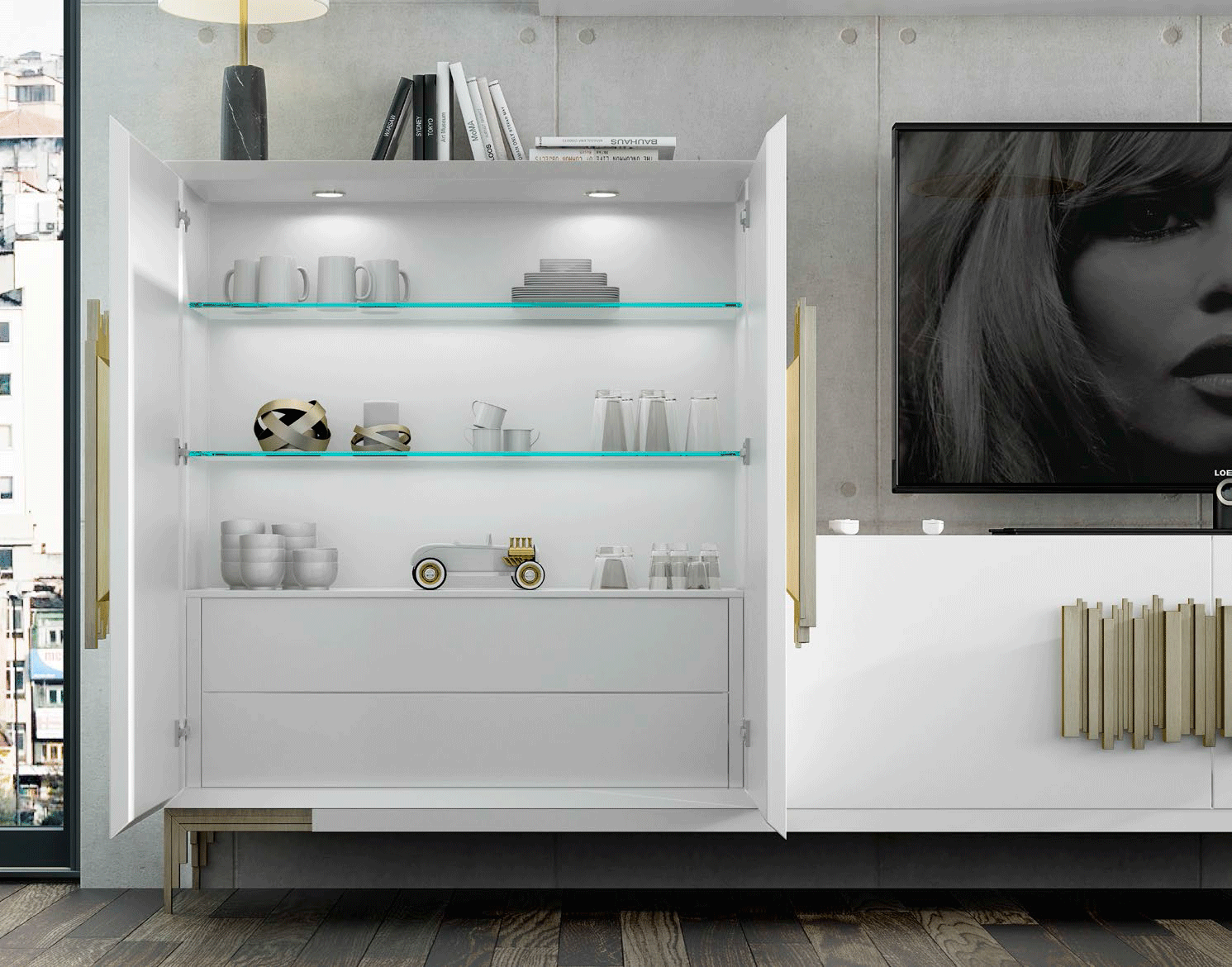 Contemporary Display Wall Unit Butterfly in White Matte Color