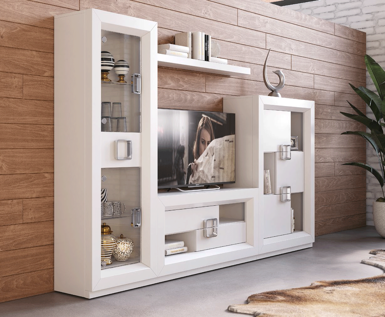 Contemporary Entertainment Center with Hanging Units