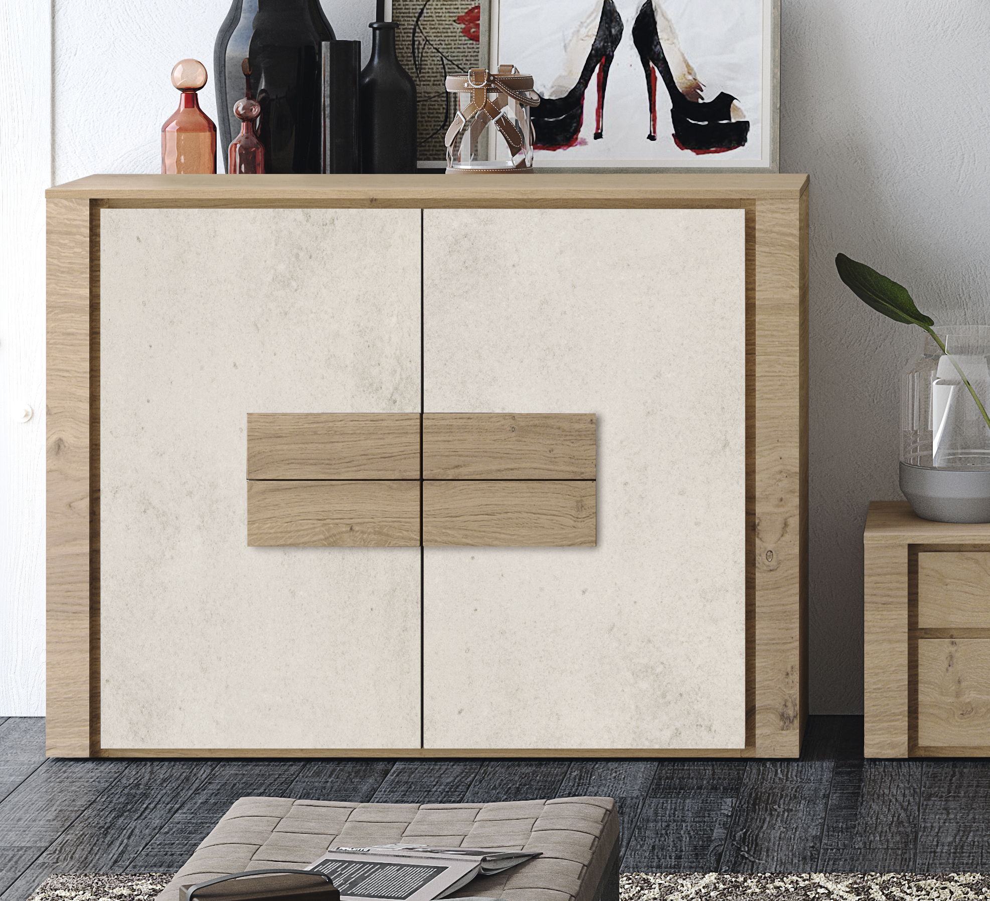 Elegant Ceramic and Natural Wood Wall Unit - Click Image to Close