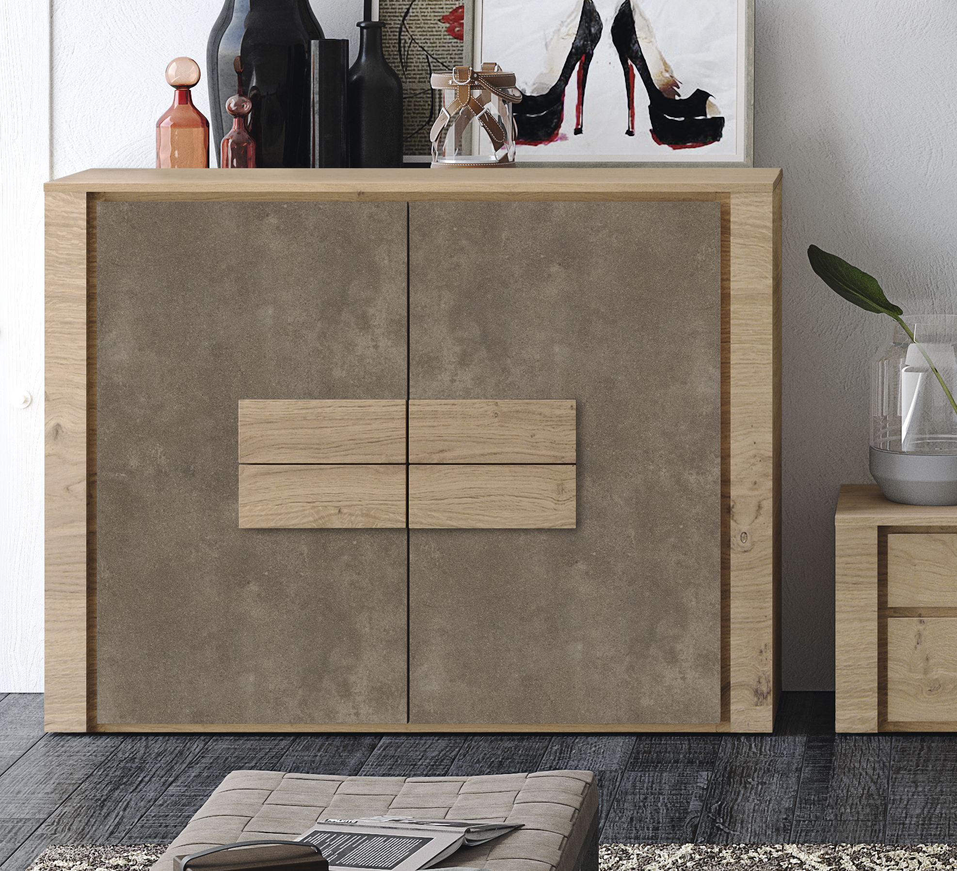 Elegant Ceramic and Natural Wood Wall Unit - Click Image to Close