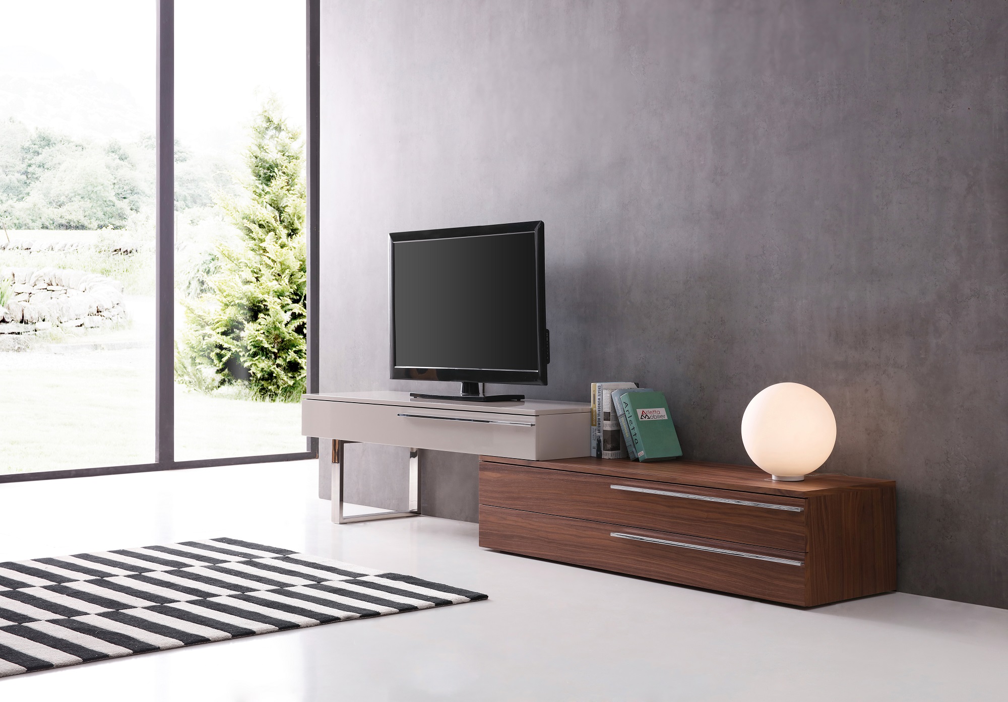 Contemporary Wall Unit with Textured Wood Veneers and Floating Design - Click Image to Close