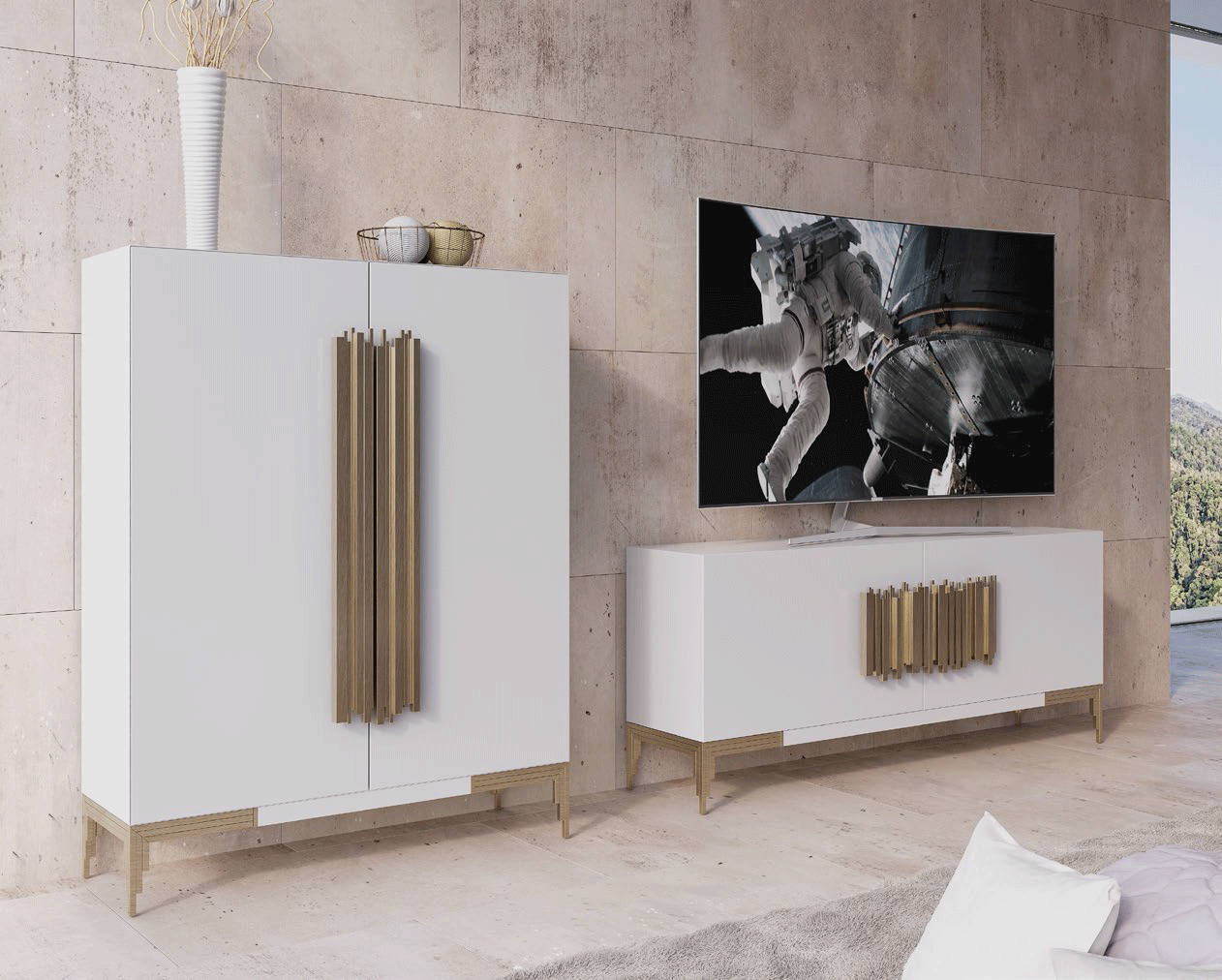 Lacquered Contemporary Wall Unit with Plenty Storage Space Lacquered Contemporary Wall Unit with Plenty Storage Space