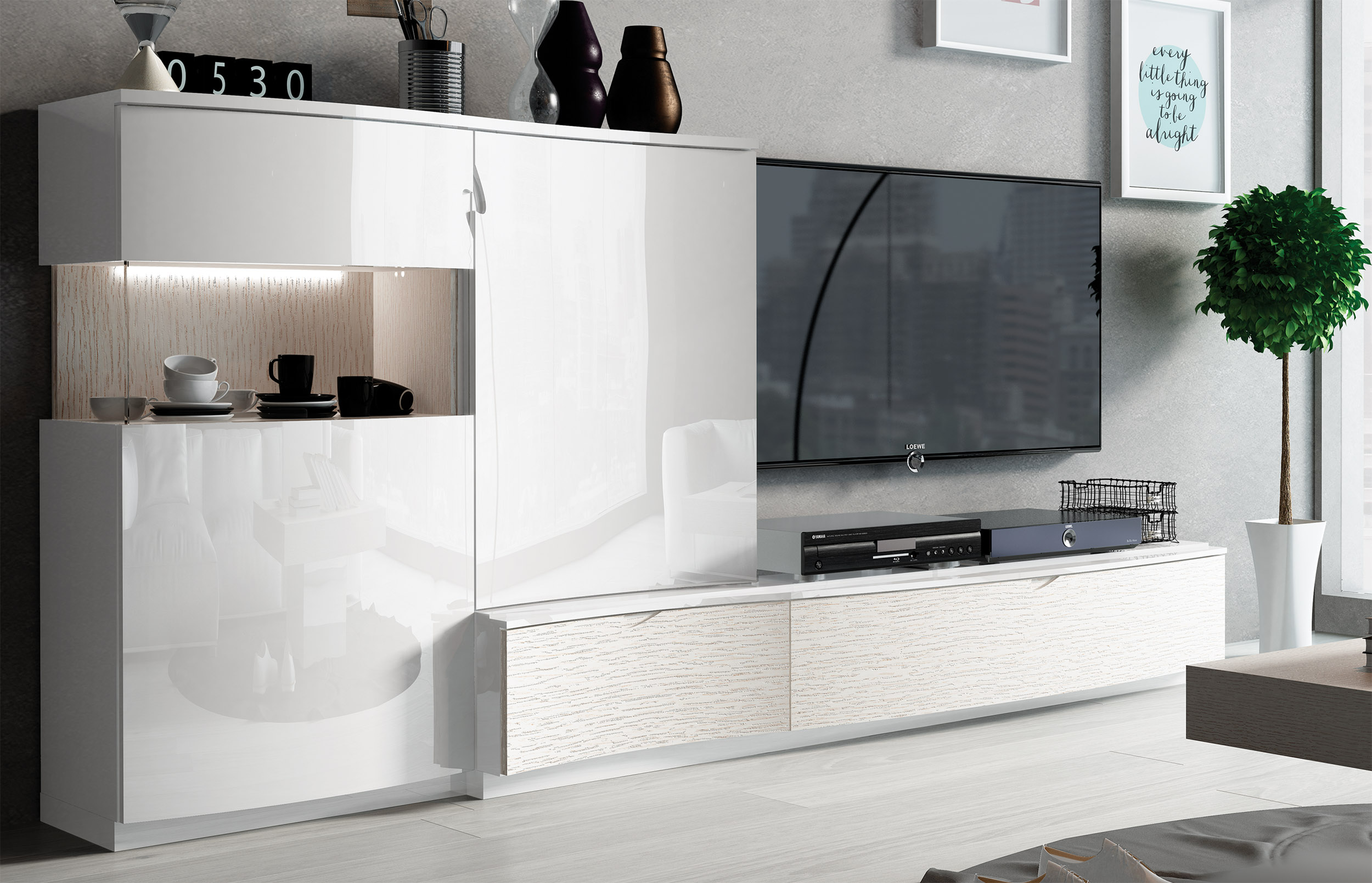 Contemporary Entertainment Wall Unit in White - Click Image to Close