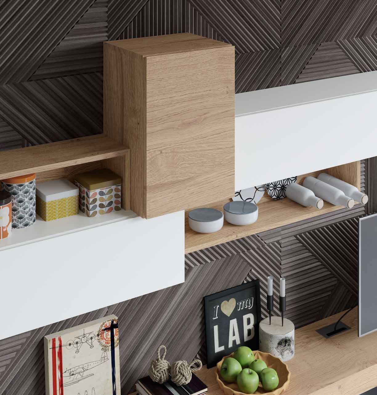 Modern Matte White and Stone Wall Unit - Click Image to Close