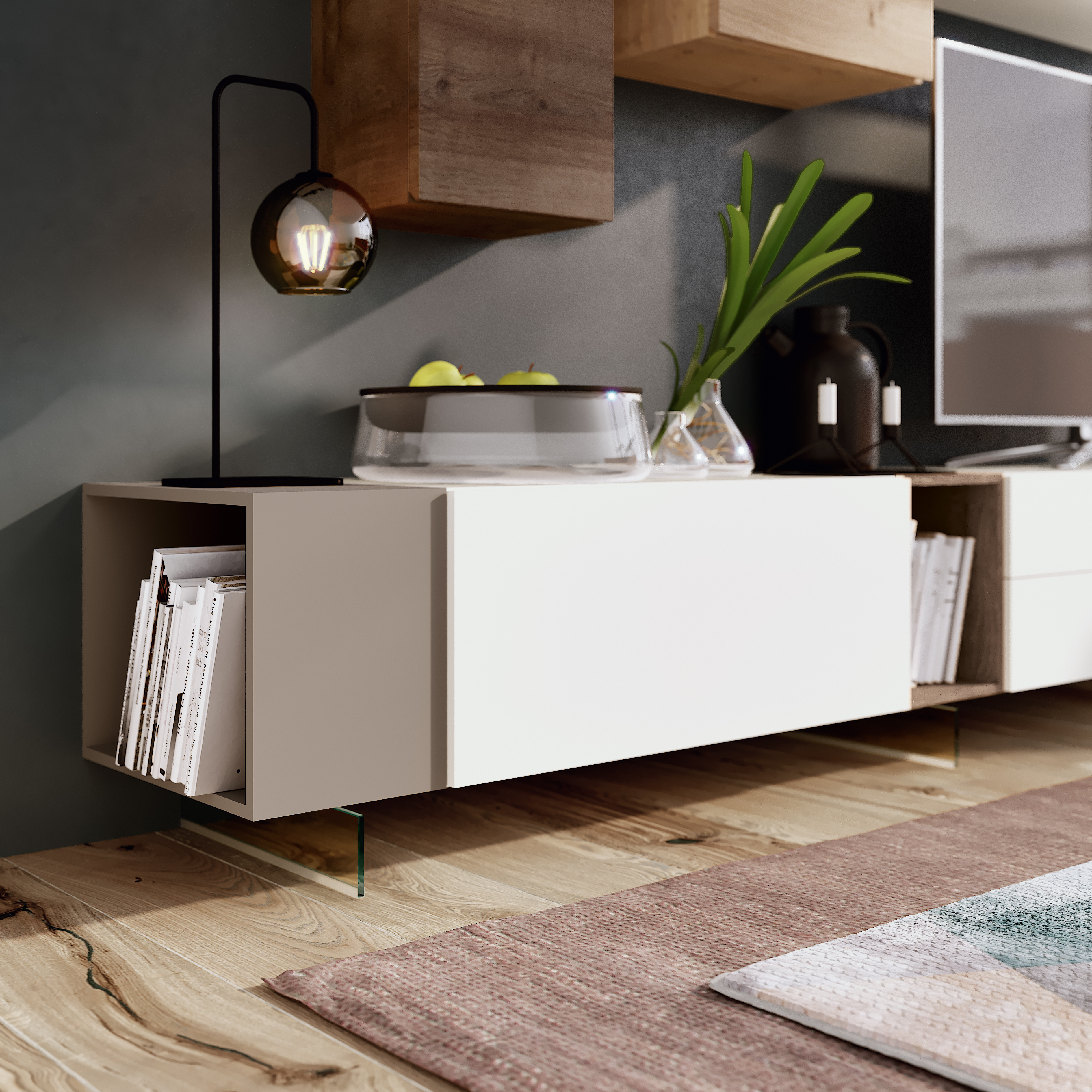 Modern Wall Unit with White Accents